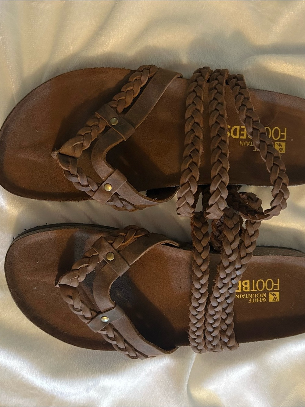 White Mountain Brown Braided Leather Wrap Sandal like new
